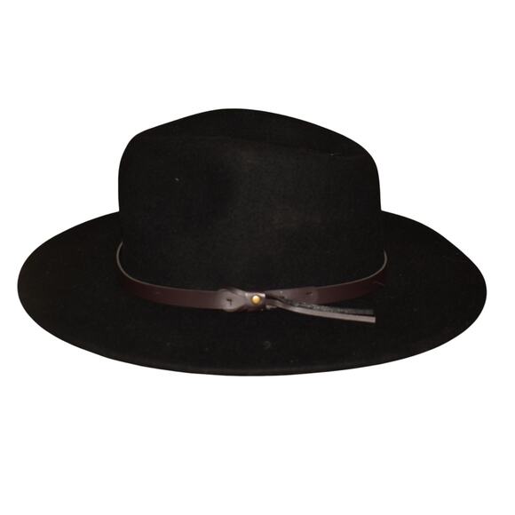 SCALA $70 Black Wool Felt Wide Brim Fedora Safari Hat Leather Band S / M - Picture 1 of 6